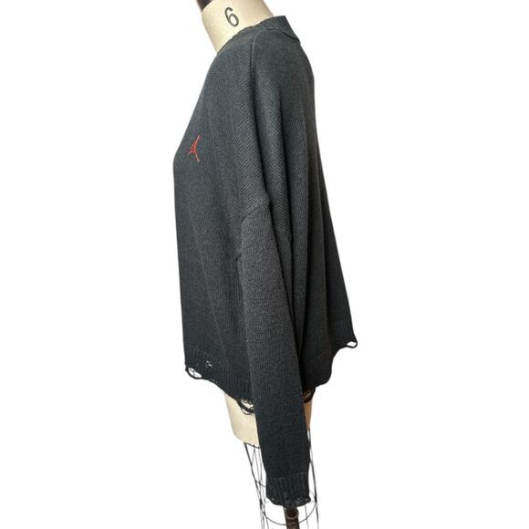 Jordan Black Gray Knit Button Up V-Neck Distressed Cardigan Sweater Womens M NWT - Picture 2 of 9